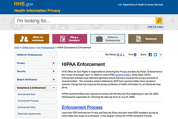 Visit HIPAA Enforcement website
