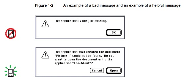 An example of a bad message and an example of a helpful message