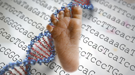 Photo of a newborn foot with a DNA graphic
