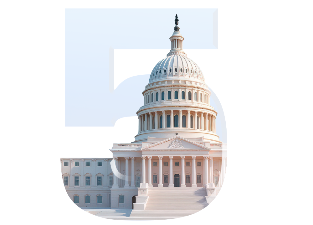 The US Capitol building masked into the number five.